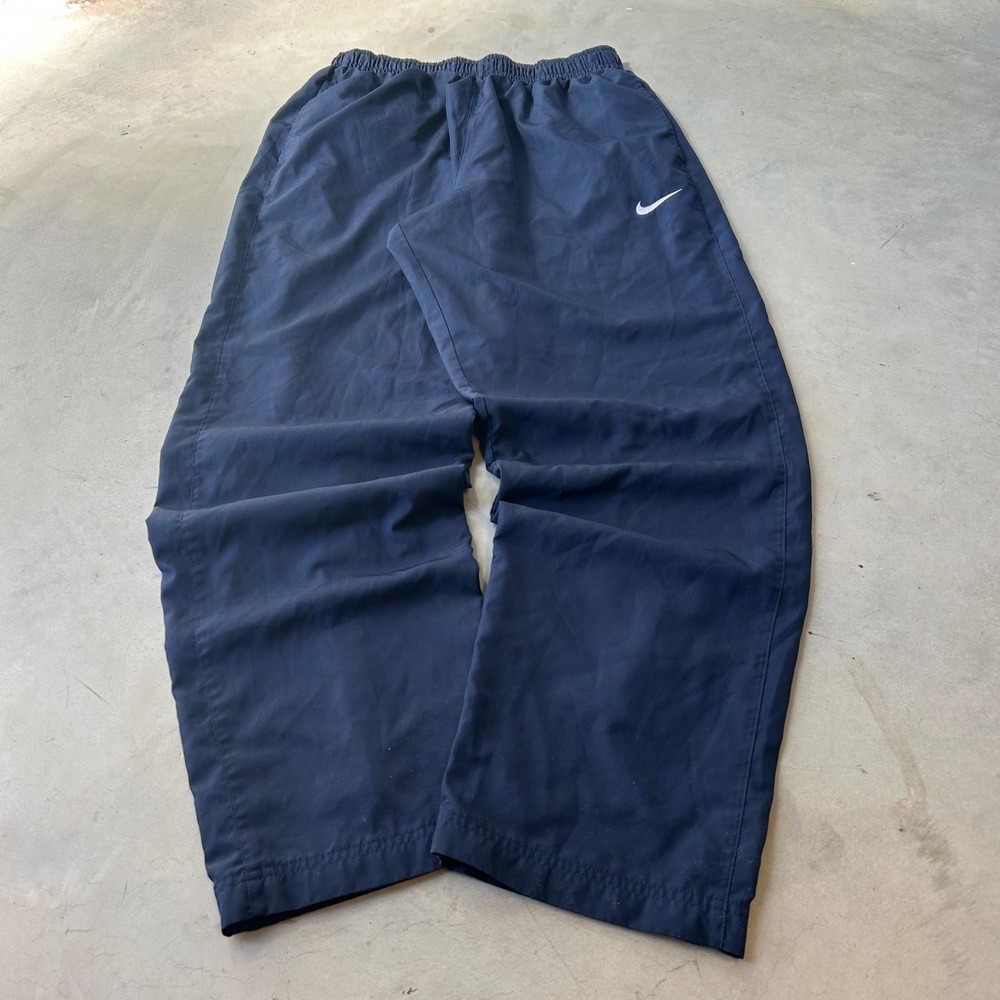 Nike Mens Navy Blue Mesh Lined Windbreaker Track Pants Large L Zip Pocket